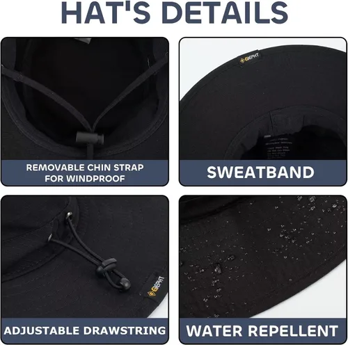 Miniatura 3 de Sombrero de pesca para hombre, sombrero de sol de ala ancha, protección UV SPF XL, XXL, tamaño grande, cabeza grande, senderismo, playa, safari