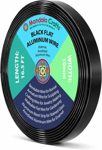 Miniatura 27 de Mandala Crafts Alambre de aluminio anodizado plano de 0.118 in para fabricación de joyas, alambre de bisel negro flexible de color de 33 pies