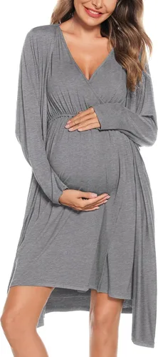 SWOMOG Women Maternity Nursing Gown and Robe Set 3 in 1 Labor Delivery Nursing Nightgown for Breastfeeding Hospital Bathrobe