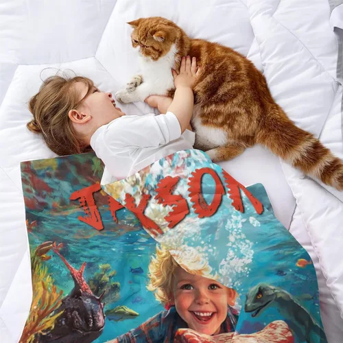 Miniatura 3 de Artsadd Manta personalizada de dinosaurio para niños y hombres, manta personalizada con foto de dinosaurio, manta de bebé personalizada para niños