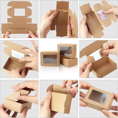 Miniatura 5 de BadenBach Paquete de 50 mini cajas rectangulares de papel kraft con ventanas transparentes, 3.33 x 2.35 x 1.18 pulgadas, pequeñas cajas de embalaje