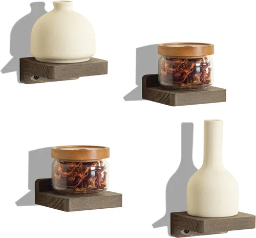 Miniatura 20 de Freezing point Pequeño estante flotante para pared, juego de 4 mini estantes de pared de madera natural de 4 pulgadas, decoración de plantas, negro