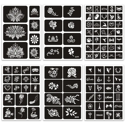 Miniatura 2 de Plantillas temporales de tatuaje reutilizables para mujeres y niñas, kit de plantillas de tatuaje de henna, plantillas temporales de tatuaje