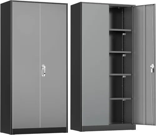 Miniatura 18 de INTERGREAT Armario de almacenamiento de metal con cerradura, gabinete de almacenamiento de metal con cerradura de 72 pulgadas de alto con puertas