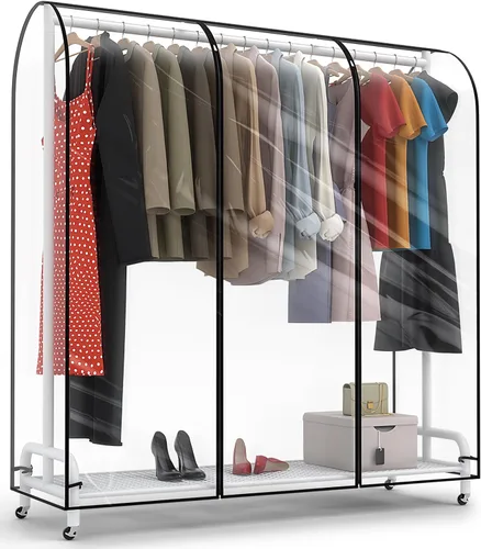 Miniatura 8 de Funda transparente para perchero de 43 pulgadas de largo x 20 pulgadas de ancho x 60 pulgadas de alto, funda de perchero con cremallera reforzada