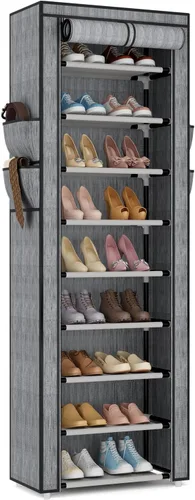 Miniatura 14 de VILICK - Zapatero con cubierta, organizador de zapatos estrecho con 4 bolsillos laterales, estante alto de 10 niveles, almacenamiento para 18-22