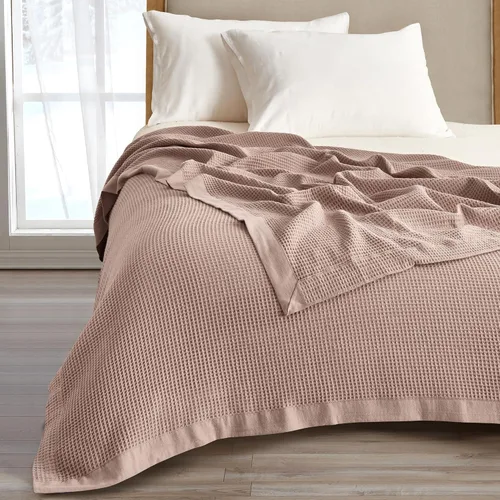 Miniatura 14 de Great Bay Home - Manta de tejido de gofre (Waffle) de 100% algodón Ligero y suave, perfecto para usar en capas. Colección Mikala., Algodón, Rosado