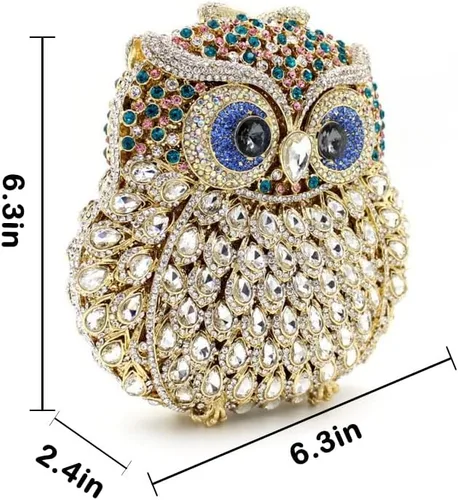 Miniatura 6 de UMREN Lindo bolso de mano de búho para mujer, bolso de noche de cristal, bolso de lujo con diamantes de imitación para boda y fiesta
