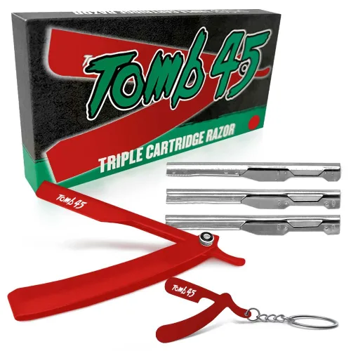 Tomb45 - Soporte para maquinilla de afeitar de triple cartucho | Mango de seguridad desechable para peluqueros | Agarre 100% de metal y 3 opciones