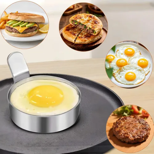 Miniatura 8 de Juego de 4 anillos de huevo antiadherentes de 3.5 pulgadas, construcción de acero inoxidable con mango estilo pestaña incorporada 4pcs 3.5inch