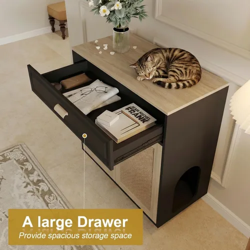 Miniatura 4 de Mueble Gabinete para Caja de Arena de Gatos Oculta Interior 2 en 1 Casa de Madera para Gatos y Gabinete de Baño con Puertas de Tabla Rascadora