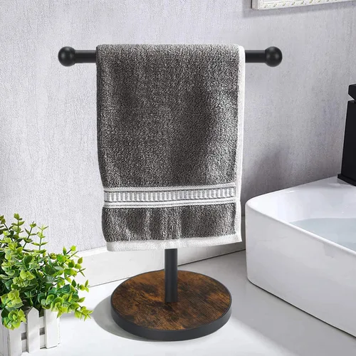 Miniatura 7 de YINMIT Soporte para toallas, altura en forma de T, soporte de toalla de mano de madera de 15 pulgadas, toalleros de mano con base pesada para baño
