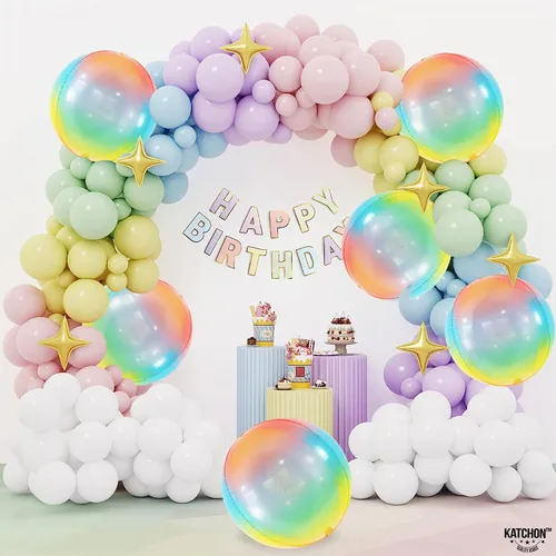 Miniatura 8 de KatchOn, Globos grandes y brillantes de arcoíris de 22 pulgadas, paquete de 6, globos arcoíris para cumpleaños, globo metálico de Mylar pastel