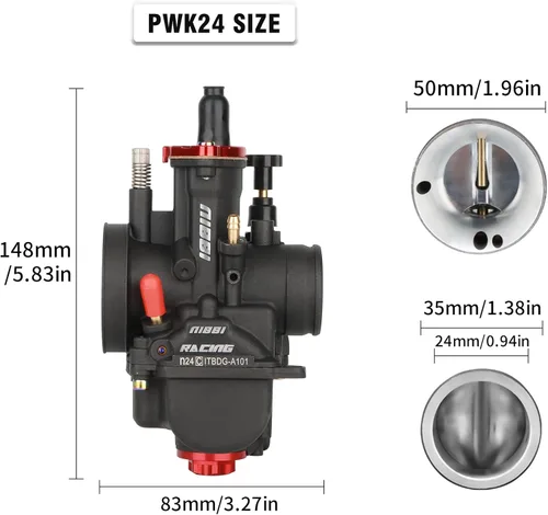 Miniatura 2 de Carburador NIBBI PWK de 24 mm para motocicleta, carburador de potencia de 125 cc-150 cc con chorros de carburador, compatible con motor GY6 Dirt