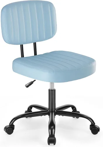 Miniatura 11 de Silla de escritorio de oficina sin brazos, soporte lumbar de respaldo bajo, pequeña ergonómica, silla giratoria de piel sintética de 360° con altura