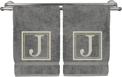 Miniatura 101 de Juego de 2 toallas de mano con monograma, 16 x 30 pulgadas, regalo personalizado, letra blanca bordada con diseño cuadrado sobre toalla negra, extra