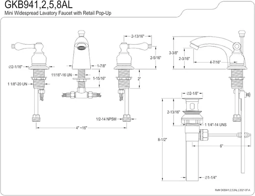Miniatura 2 de Kingston Brass GKB942AL Magellan Mini-Grifo de Lavabo Generalizado con Ventana Pop-Up, 4-7/16", Latón Pulido