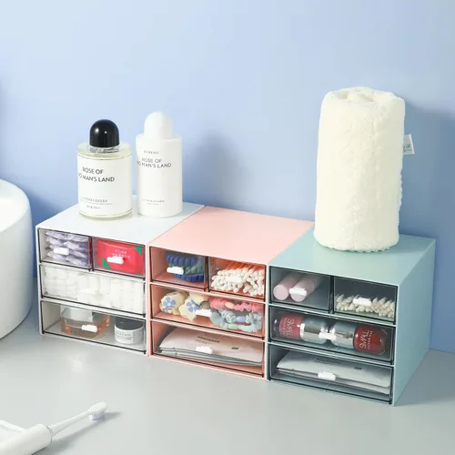 Miniatura 6 de MILULUGO Organizador de maquillaje con 4 cajones, organizador de escritorio, caja de almacenamiento de cosméticos para esmalte de uñas, lápiz