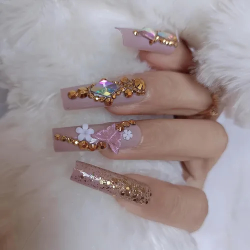 Miniatura 3 de Uñas postizas negras a presión con gemas de lujo, con diamantes de cristal, uñas postizas largas con barra de aguja, 24