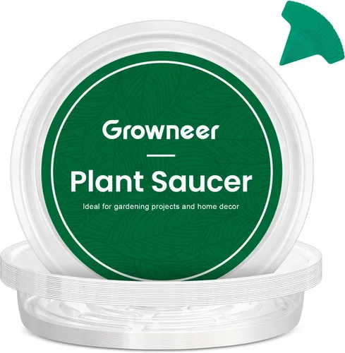 Miniatura 10 de GROWNEER 15 paquetes de platillos transparentes de 6 pulgadas para plantas, bandejas para macetas, con 15 etiquetas para plantas, platillos