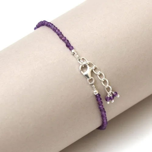 Miniatura 5 de Pulsera de plata de ley 925 con cuentas completas y ajustables para mujer, pulsera delicada de cuentas de piedras preciosas naturales, regalo