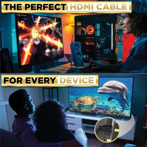 Miniatura 7 de PowerBear Cable HDMI 4K de 0.5 pies Cable HDMI corto, conectores dorados y de nailon trenzado, 4K @ 60Hz, Ultra HD, 2K, 1080P, ARC y CL3