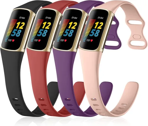 Miniatura 9 de GEAK Paquete de 4 correas delgadas compatibles con correas Fitbit Charge 5/6 para mujeres y hombres, pulseras de repuesto deportivas de silicona