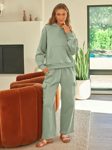 Miniatura 2 de AUTOMET Conjunto deportivo de 2 piezas para mujer, sudadera de manga larga con pantalones deportivos tipo cargo