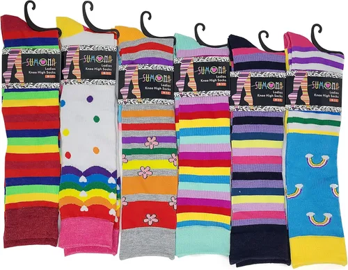 Miniatura 2 de 6 pares de calcetines altos hasta la rodilla con estampado multicolor para mujer