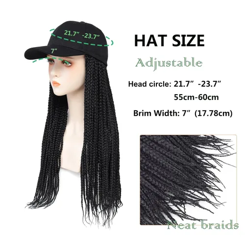 Miniatura 4 de Gorra con peluca para mujeres con gorra de béisbol con cabello trenzado adjunto, peluca de trenzas en caja sintética, gorra ajustable negra con 1b