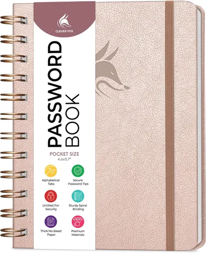 Miniatura 12 de Clever Fox Libro de Contraseñas en Espiral – Organizador de Direcciones de Internet y Contraseñas con Pestañas Alfabéticas Laminadas – Diario Negro