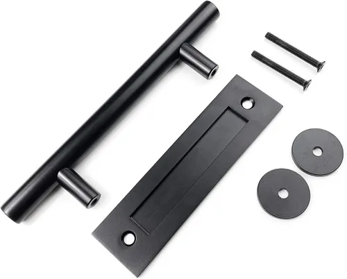 Miniatura 10 de Homacer Kit de herrajes para puerta corrediza de granero sin derivación, para puertas dobles/dobles, pista plana de 4 pies de largo, solo uso
