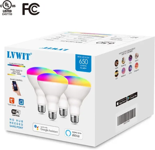 Miniatura 9 de LVWIT Bombillas inteligentes Alexa, BR30 equivalente a 60 W, LED inteligente E26, funciona con Google Assistant, aplicación Smart Life, aplicación