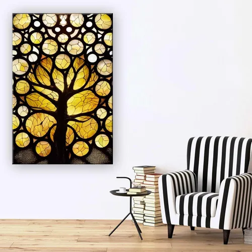 Miniatura 6 de Startonight Lienzo decorativo abstracto para pared, pintura del árbol de la vida amarillo, impresión grande estirada, moderna para dormitorio o sala