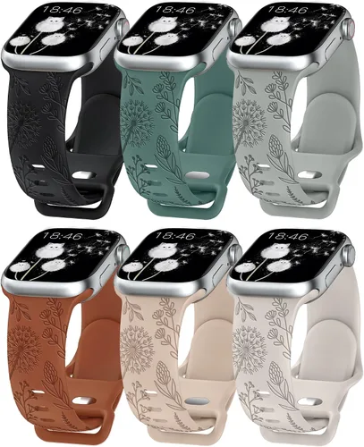Miniatura 13 de Minyee - Correa floral grabada compatible con Apple Watch de 41mm 40mm 38mm 42mm 44mm 45mm 46mm 49mm para mujeres, correa deportiva de silicona