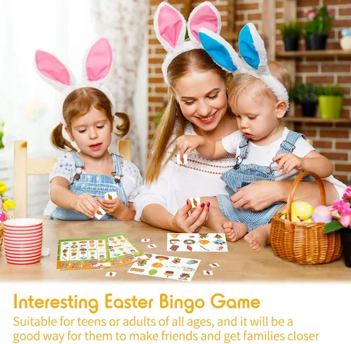 Miniatura 4 de Juego de bingo de Pascua, 24 jugadores, tarjetas de bingo y marcadores de zanahoria para niños y niñas, escuela, aula, actividades familiares