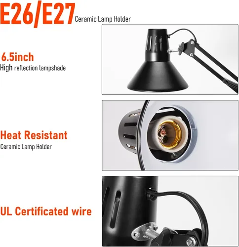 Miniatura 4 de Lámpara de calor para reptiles, accesorio de luz para reptiles con lámpara de calor y soporte, rango de altura de 15.7 pulgadas a 74.3 pulgadas