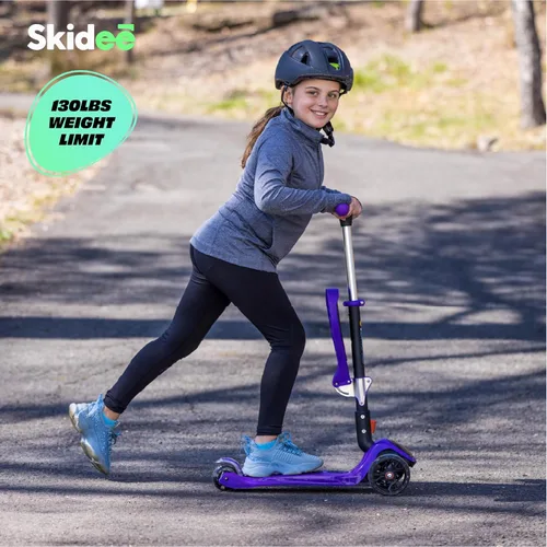 Miniatura 6 de SKIDEE Kick Scooter for Kids Ages 3-5 Foldable 3 Wheel Scooter with Lean-to-Steer, Adjustable Height, Removable Seat & LED Light Wheels Toddler