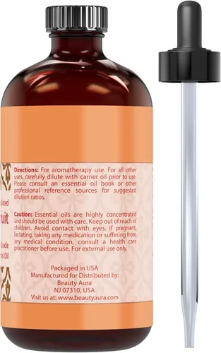 Miniatura 2 de Beauty Aura Aceite esencial de pomelo de 4 onzas. Botella de aceites de grado terapéutico 100% puros y sin diluir. Ideal para aromaterapia