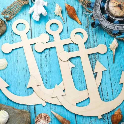 Miniatura 5 de Anglechic 12 paquetes de 30 centímetros de rebanadas de madera sin acabar con forma de ancla en blanco para manualidades, adornos