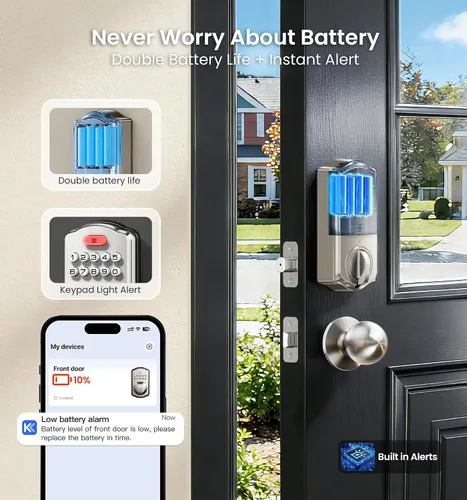 Miniatura 11 de Veise VE012W-K - Cerradura inteligente de huellas dactilares WiFi integrada con 2 perillas, no necesita concentrador, control remoto por aplicación