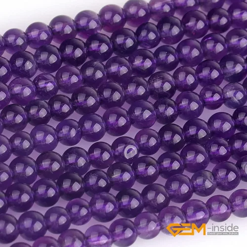 Miniatura 3 de GEM-Inside - 95 cuentas AA color morado oscuro de amatista de 15 pulgadas por hebra con agujero, piedras preciosas naturales y cuentas de cristal