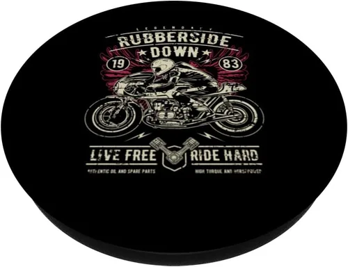 Miniatura 2 de Retro Cafe Racer Rubberside Down Motorcycle Race Design PopSockets Swappable PopGrip