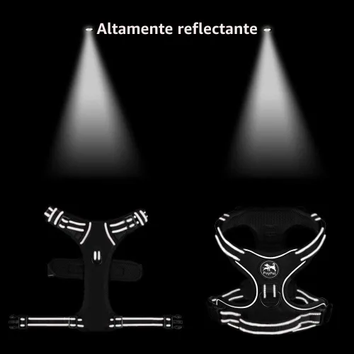 Miniatura 6 de PoyPet - Arnés reflectante para perros pequeños a grandes, sin tirones, suave, ajustable, cómodo, con parte delantera y trasera, 2 enganches