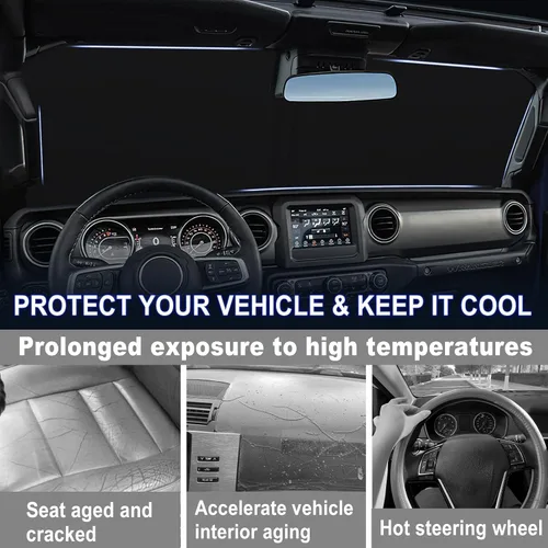Miniatura 5 de Protección Solar para Parabrisas para Jeep Wrangler JL JLU 2018-2026 y Jeep Gladiator 2020-2026 310T Poliéster Cubierta Completa Plegable Protector