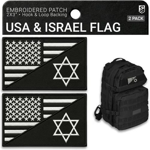 Paquete de 2 parches de bandera de Israel con la bandera estadounidense, parches bordados de moral israelí de Estados Unidos para mochila táctica,
