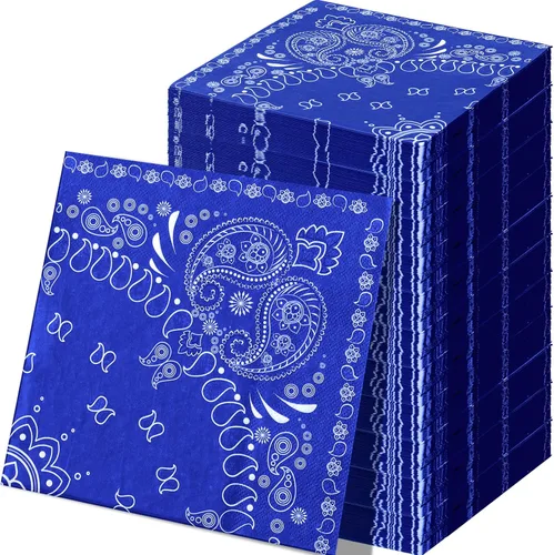 Miniatura 11 de Teling Servilletas tipo bandana de 2 capas desechables con estampado de cachemira a granel para fiesta temática de vaquero occidental