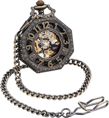 Miniatura 2 de ShoppeWatch Reloj de bolsillo para hombre con cadena Reloj de bolsillo vintage de cuerda a mano Reloj de bolsillo clásico con movimiento