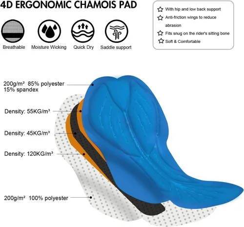 Miniatura 3 de Przewalski Ropa interior de ciclismo para hombre, con acolchado 4D, para bicicleta, forro de MTB, ropa interior para ciclismo