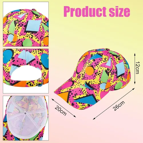 Miniatura 3 de Riñonera de neón de los años 80 y 90, paquete de cinturón retro, bolsa de cintura casual para hombres y mujeres y gorras de béisbol, sombreros